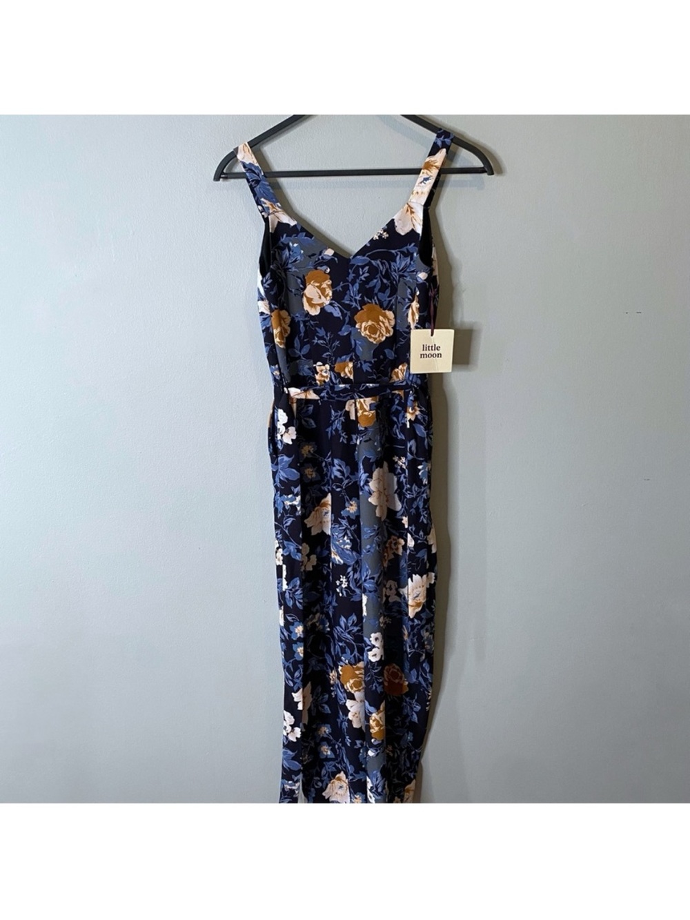 NWT Little Moon Petunia Jumpsuit Floral Front Button Blue Peach Dressy NO BELT - Picture 3 of 7